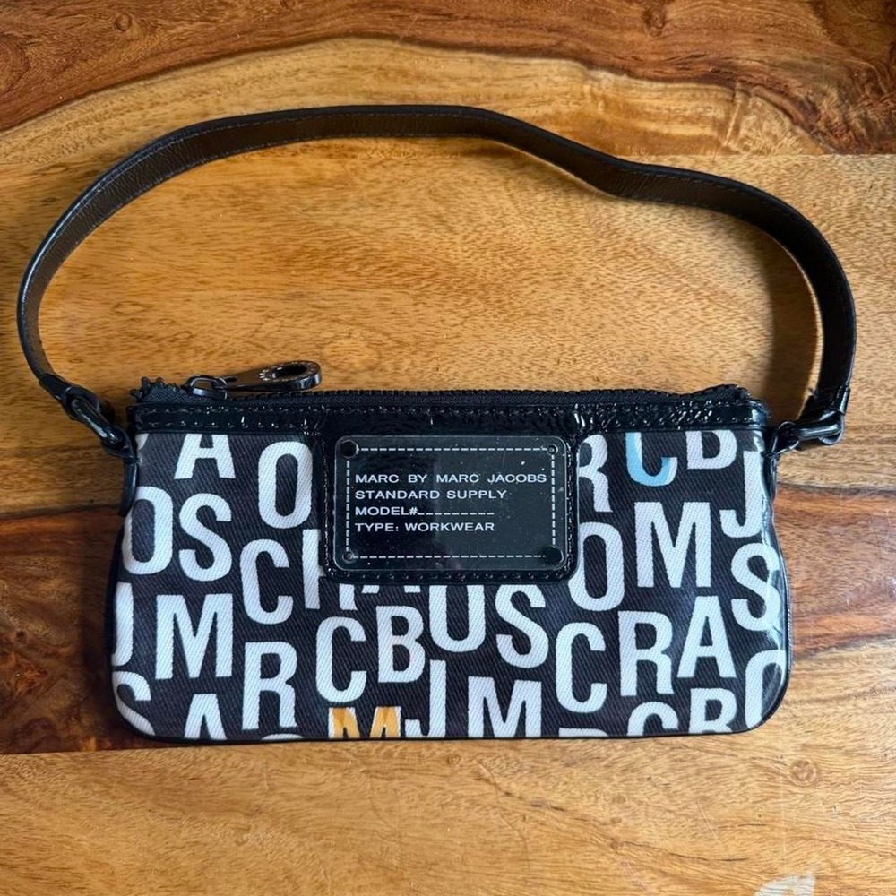 Marc Jacobs Shoulder Bag Black White Logo Print